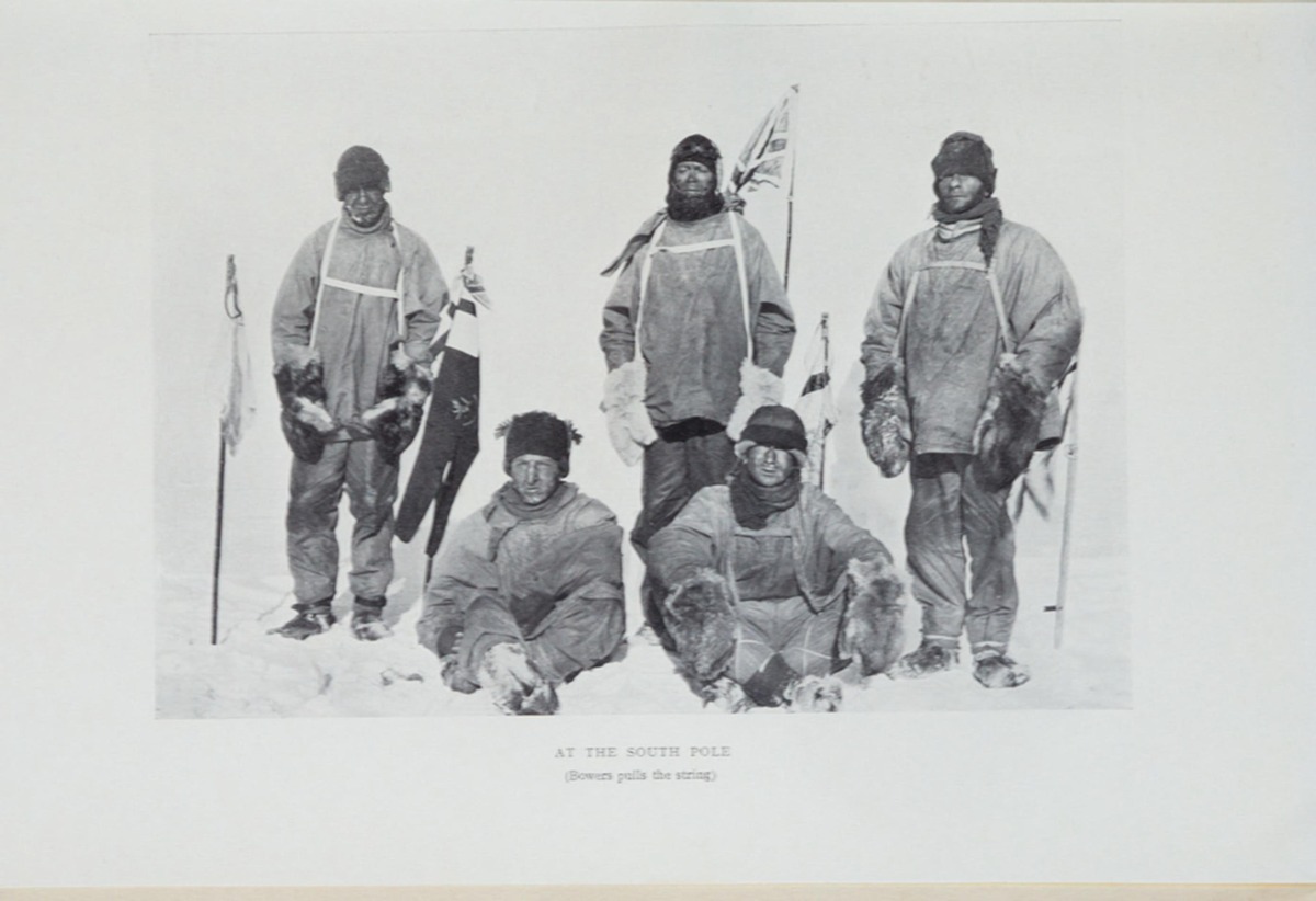Scott’s sledge flag in use at the South Pole — 1913 published photograph