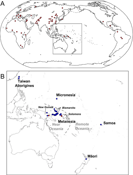 Pacific population study sampling locations — Friedlaender et al. (2008), Figure 1