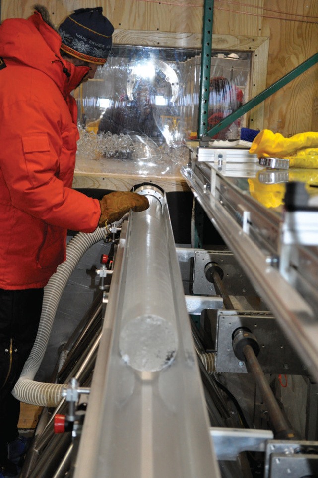 WAIS Divide ice core emerging at receiving station