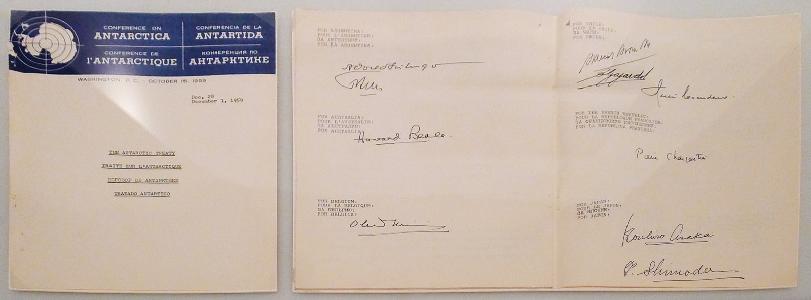 1959 Antarctic Treaty document displayed in Hobart