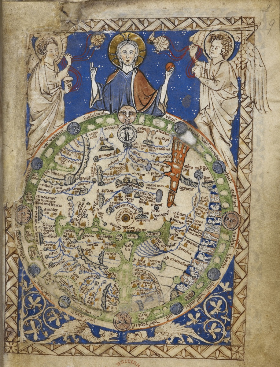 Psalter world map, British Library Add MS 28681, folio 9 r