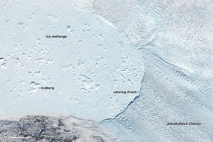 Jakobshavn calving-front observation, 9 May 2014