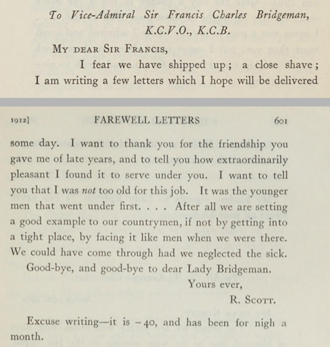 Scott’s letter to Bridgeman — edited extract published in 1913