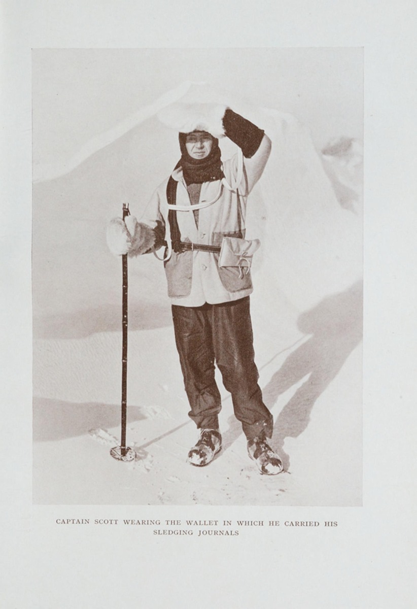 Scott wearing his sledging-journal wallet — photograph published in 1913