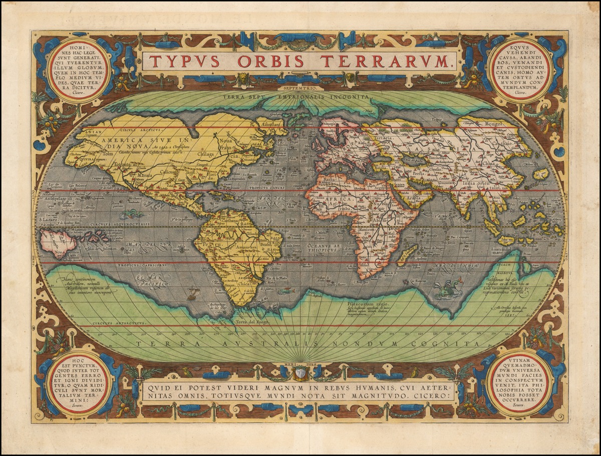 Ortelius world map, 1598 — related third-plate impression