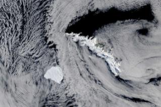 Satellite view of iceberg A-81 southwest of South Georgia on October 20, 2026.