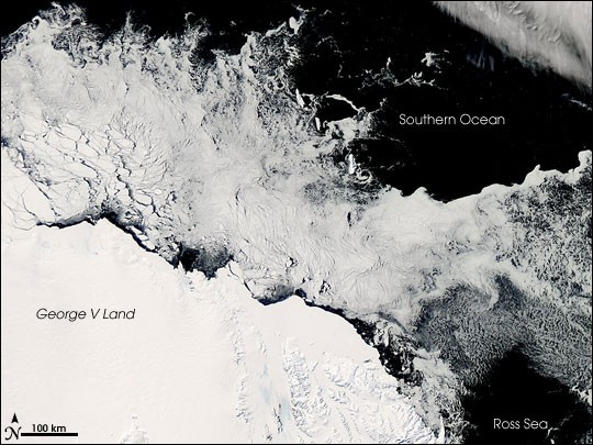 Aqua MODIS view of Antarctic sea ice on 24 February 2008. Sea-ice context; a single image does not establish a long-term climate trend.